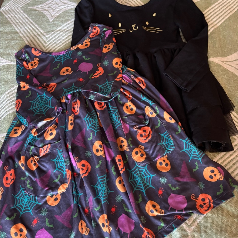 Halloween Pumpkin and Cat dresses Set